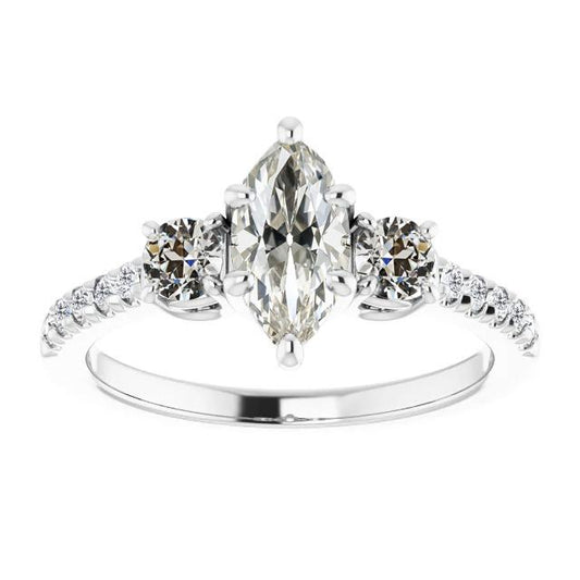 Damenring rund & Marquise Old Cut Diamant 3 Stone Style 5 Karat - harrychadent.ch