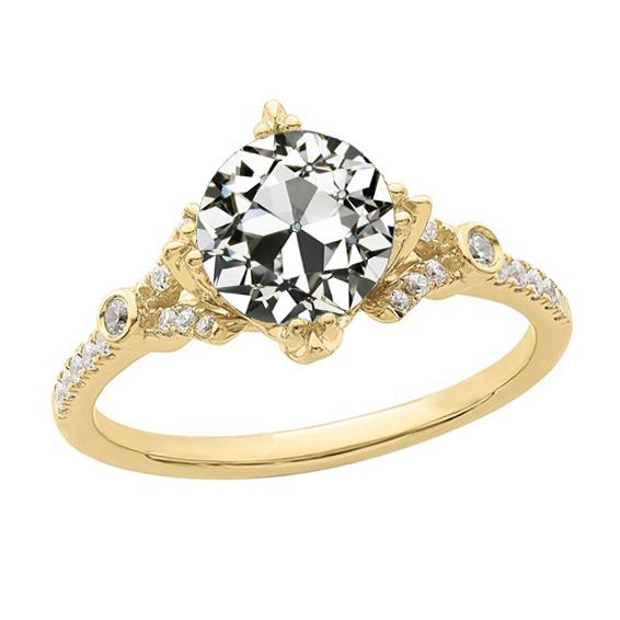 Damenring runder alter Minenschliff Diamant 3,50 Karat Gold 14K Schmuck - harrychadent.ch