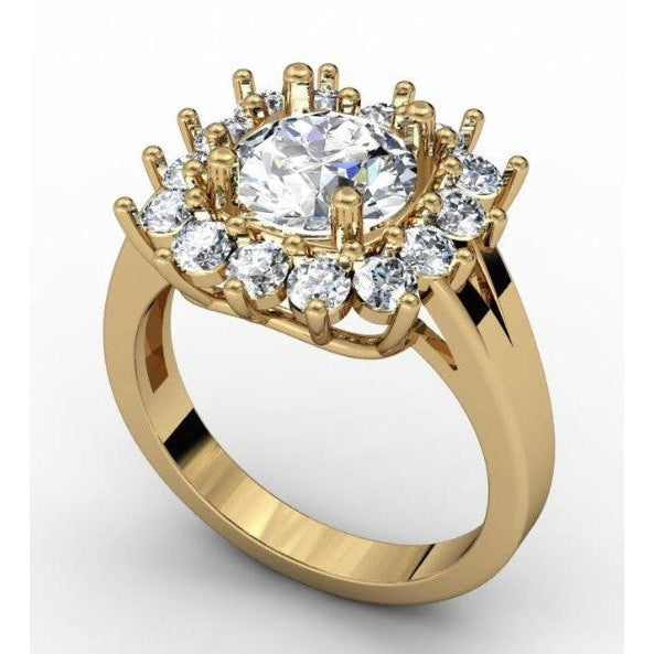 Ehering mit rundem Diamant in Kathedralenfassung von 4 Karat Gelbgold