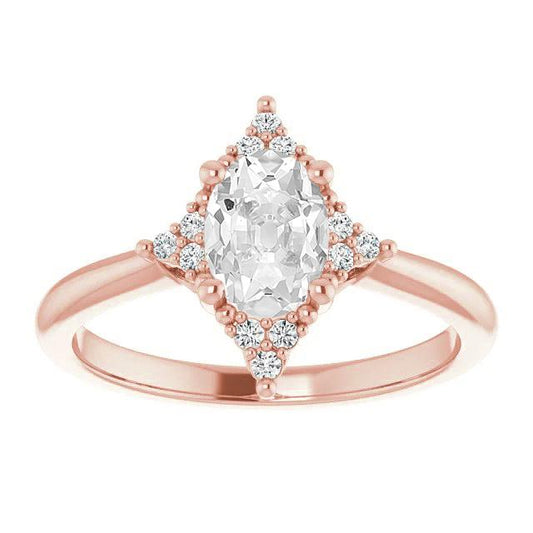 Ehering Oval Alter Minenschliff Diamant 14K Roségold 4 Karat - harrychadent.ch