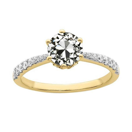 Gelbgold Runder Altschliff Diamant Damenring Krappen Set 2,75 Karat - harrychadent.ch