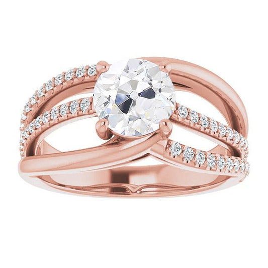 Gold Ehering Old Cut Runden Diamants 4 Karat 14K Roségold - harrychadent.ch