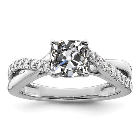 Kissen & runder Altschliff-Diamantring mit verdrehten Krappen Set 3,50 Karat - harrychadent.ch