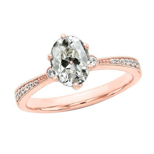 Ovaler alter Bergmann Diamant Damenring aus Roségold 4,25 Karat konischer Schaft - harrychadent.ch