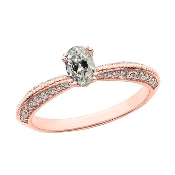 Ovaler alter Bergmann Diamantring aus Roségold mit zwei Zinken, 3,50 Karat - harrychadent.ch