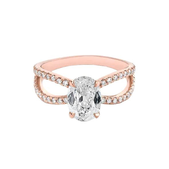 Ovaler alter Minenschliff Diamantring Doppelschaft 3,90 Karat Roségold 14K - harrychadent.ch