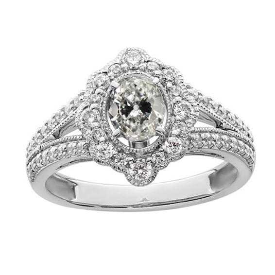 Ovaler Altschliff Diamantring Blume Vintage-Stil Split Shank 4 Karat - harrychadent.ch