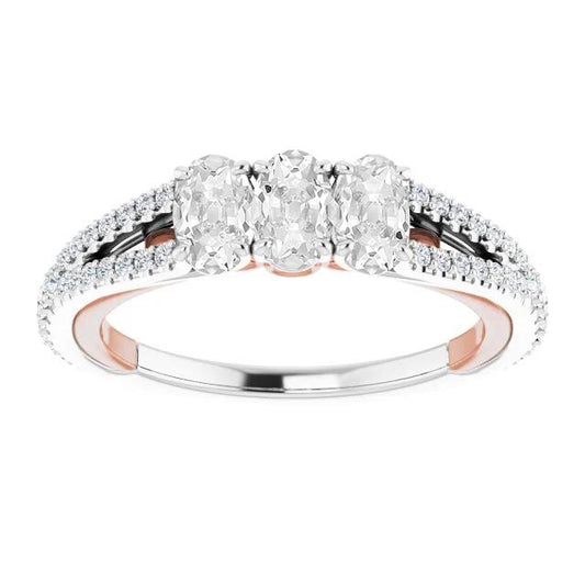 Ovaler Altschliff Diamantring Krappenset 7,50 Karat Split Shank Two Tone - harrychadent.ch