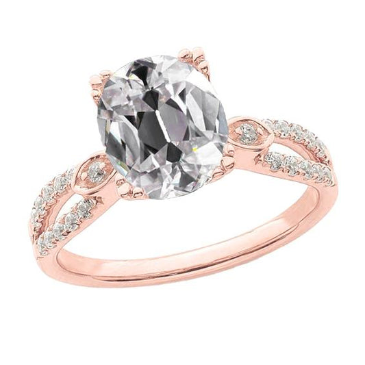Roségold Ovaler Altschliff Diamantring Krappenset Split Shank 5,75 Karat - harrychadent.ch
