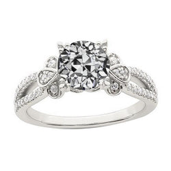 Runder alter Bergmann Diamant Damenring mit geteiltem Schaft 4 Karat Zinken-Set