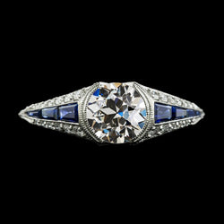 Runder Altschliff Diamant & Blauer Saphir Ring Halbe Lünette Set 3,50 Karat