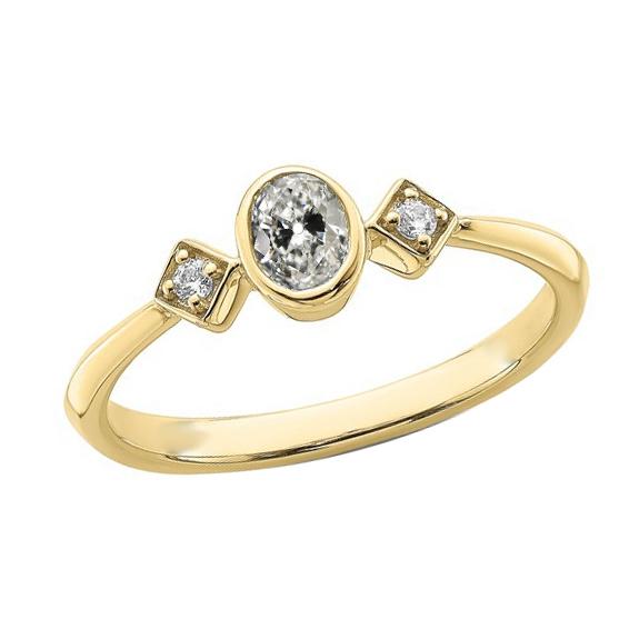 Runder & Ovaler Altschliff-Diamant-Ring mit 3 Steinen, Lünette 1,50 Karat - harrychadent.ch