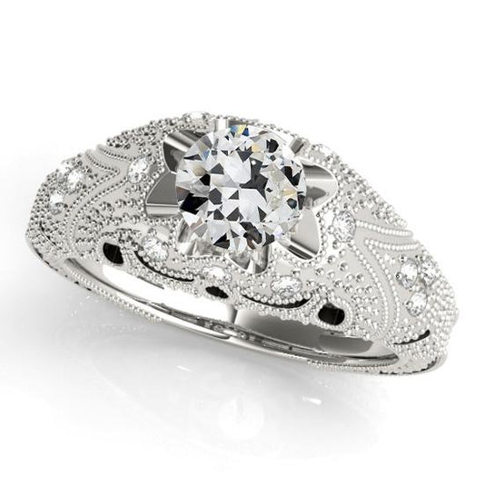 Vintage-Stil Diamantring Rund Old Cut Milgrain 2,75 Karat Gold - harrychadent.ch