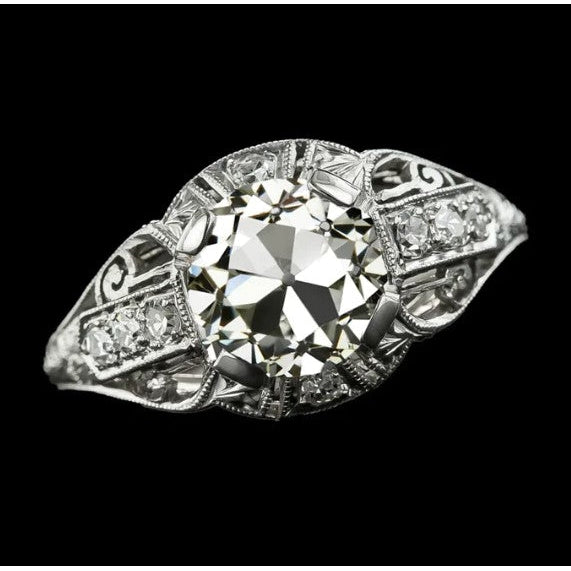 Wie Edwardian Jewelry Damen-Goldring mit rundem Diamant im alten Minenschliff