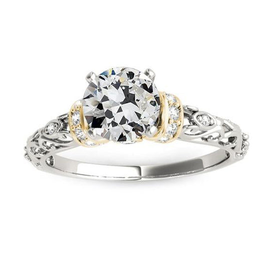 Zweifarbiger Altschliff Diamantring Antiker Stil 2.50 Karat Filigranes Gold - harrychadent.ch