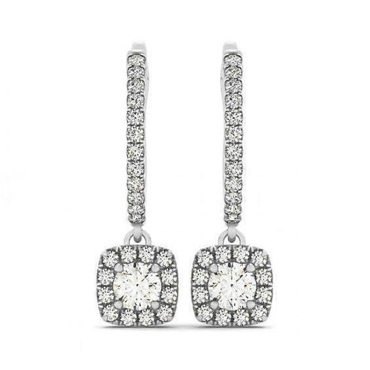 3 Karat runde Diamanten hängende baumelnde Paar Ohrringe Weiß 14K