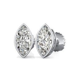 2 Carats Bezel Set Marquise Cut Stud Diamant Women Gold Earring