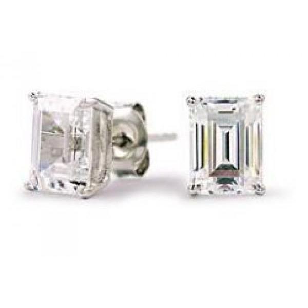 2 ct emerald cut solitaire diamant stud earring solid white gold
