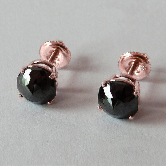 5 Karat Ohrstecker Kissen Schwarze Diamanten Roségold 14K Finish