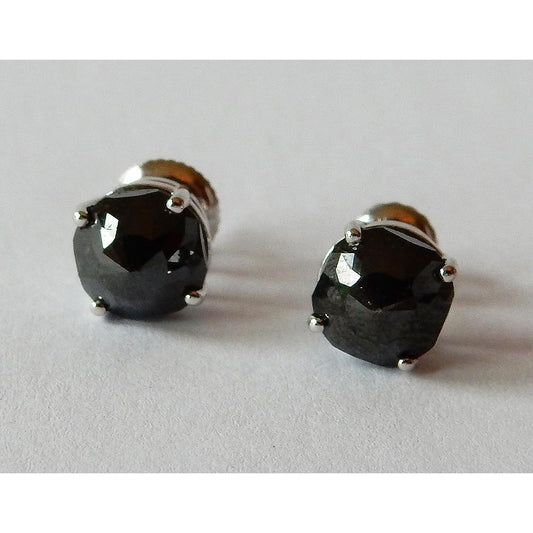 7 Karat Ohrstecker Kissen Schwarze Diamanten Weißgold Finish