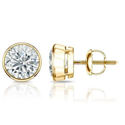 Bezel Set 3 Carats Women Studs Earrings Gold 14K New