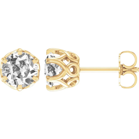 Criss Cross Solitaire-Ohrringe Gelbgold-Bolzen 3 Karat Altschliff Push-Backs