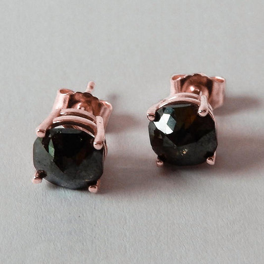 Ohrstecker 7 Karat Kissen Schwarze Diamanten Roségold 14K Finish