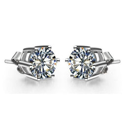 Runden DiamantStud Earrings Six Prong Setting Jewelry 2 Carat WG 14K