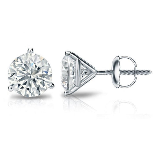 Three Prong Set DiamantLady Studs Earrings 2.0 Carat White Gold 14K