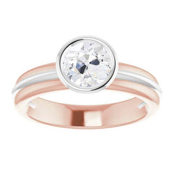 2 Karat Solitär alter Bergmann Diamant Ring Lünette Set Zweifarbiges Gold