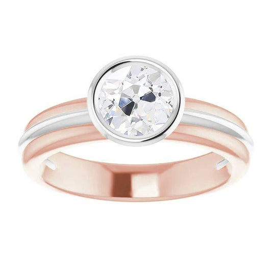 2 Karat Solitär alter Bergmann Diamant Ring Lünette Set Zweifarbiges Gold - harrychadent.ch