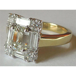 Diamant-Frauen-Verlobungsring Smaragdschliff 3,11 Karat zweifarbig