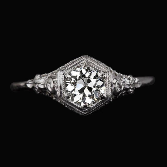 Gold-Solitärring runder europäischer Diamant im Vintage-Stil 2 Karat - harrychadent.ch