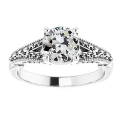 Old Cut Diamant Solitaire Ring Perlen Stil Split Shank 2 Karat