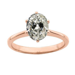 Ovaler alter Bergmann Diamant Solitaire Ring 14K Roségold 3,50 Karat