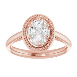 Roségold Solitärring Ovaler Altschliff Diamant Perlen Stil 4 Karat