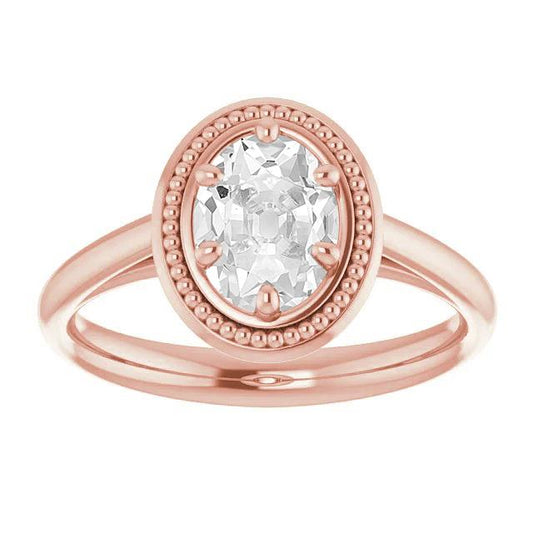 Roségold Solitärring Ovaler Altschliff Diamant Perlen Stil 4 Karat - harrychadent.ch