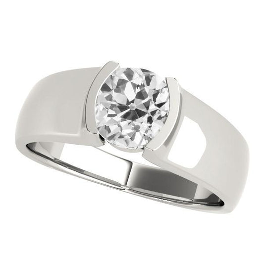 Runder alter Minenschliff Diamant Solitärring halbe Lünette Set 2 Karat - harrychadent.ch