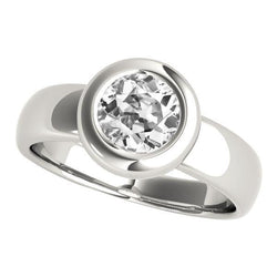Runder Old Mine Cut Diamant Solitaire Ring Lünette Set 2 Karat Gold 14K