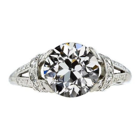 Runder Old Mine Cut Diamant Solitaire Ring mit geteiltem Schaft 3 Karat - harrychadent.ch