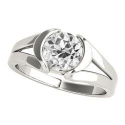 Solitaire Old Cut Diamant Ring Halbe Lünette Set Split Shank 2 Karat