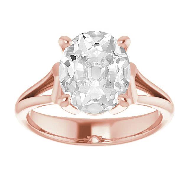 Solitaire Ovaler Altschliff Diamantring Krappenset 5,75 Karat geteilter Schaft - harrychadent.ch