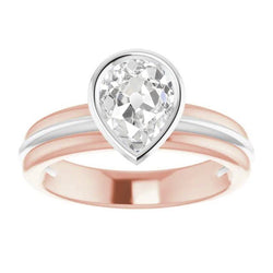Solitaire Pear Old European Diamant Ring Lünette Set 2,20 Karat