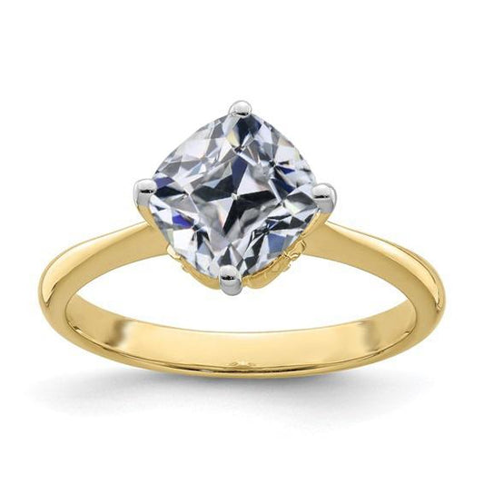 Solitaire Ringkissen Alter Minenschliff Diamant 5 Karat Zweifarbiges Gold - harrychadent.ch