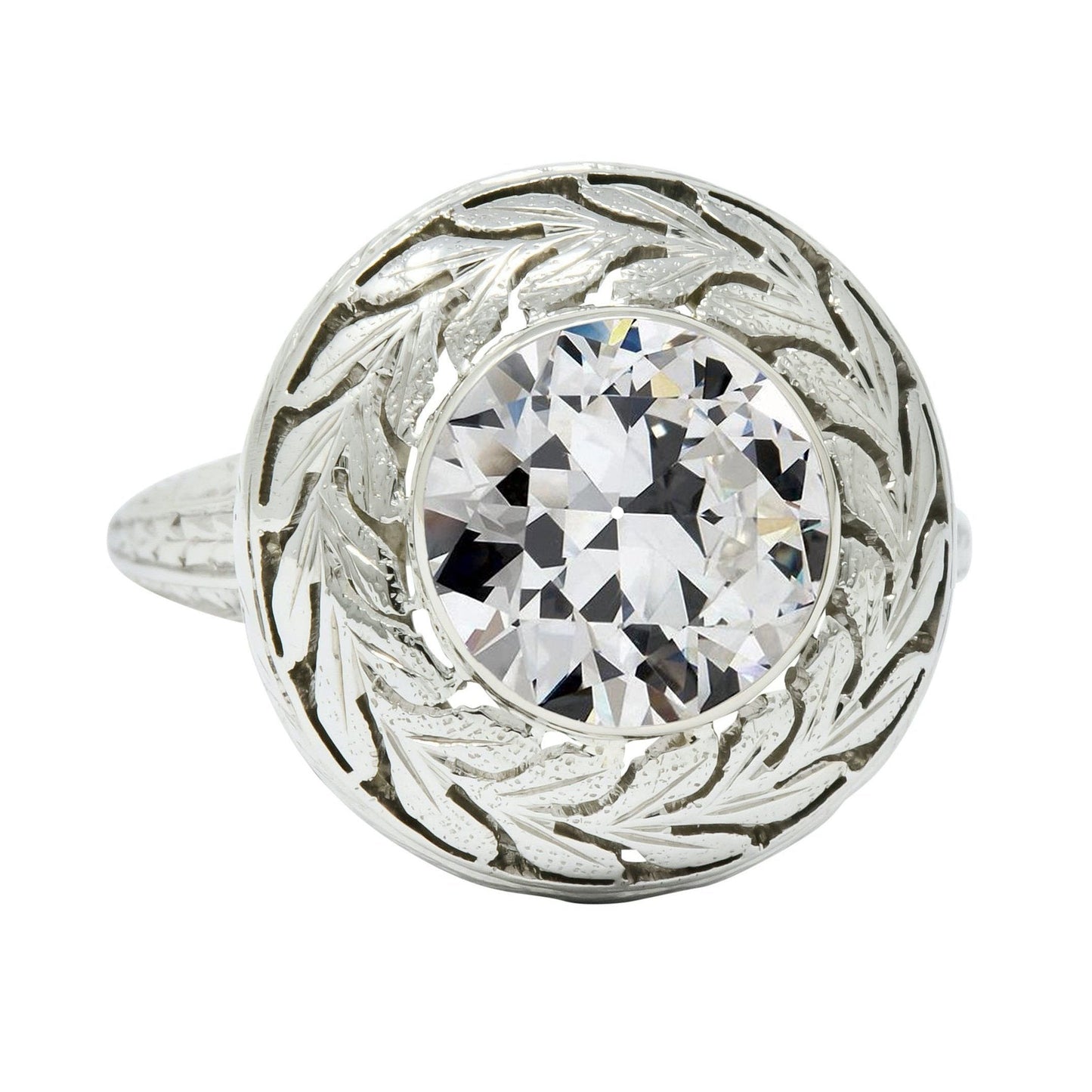Halo Runder Altschliff Diamant Ring Lünette Blatt Vintage-Stil 4 Karat Gold - harrychadent.ch