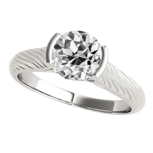 Solitär Old Cut Diamantring halbe Lünette Vintage-Stil 2 Karat - harrychadent.ch