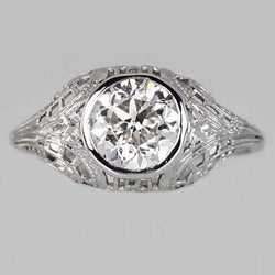 Solitär Ring Lünette Set Altschliff Runder Diamant Vintage-Stil 2 Karat