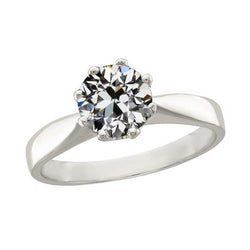 Solitärring Runder Diamanten im alten Minenschliff, 8 Zinken, Set 2 Karat