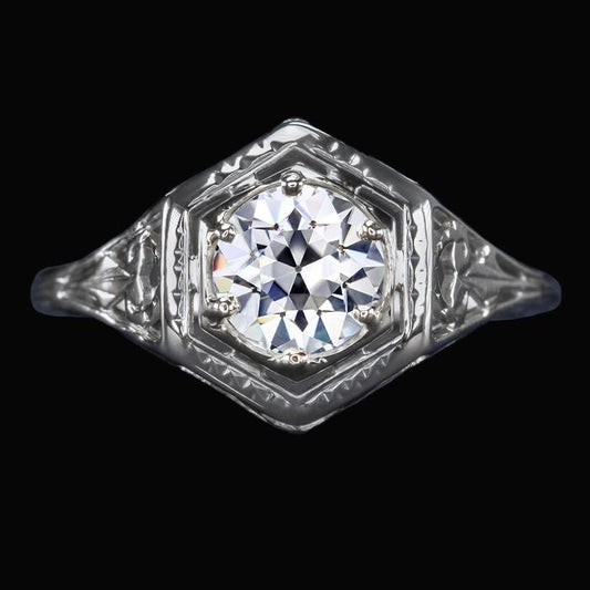 Vintage-Stil Solitärring runder alter Minenschliff Diamant 2 Karat Gold - harrychadent.ch