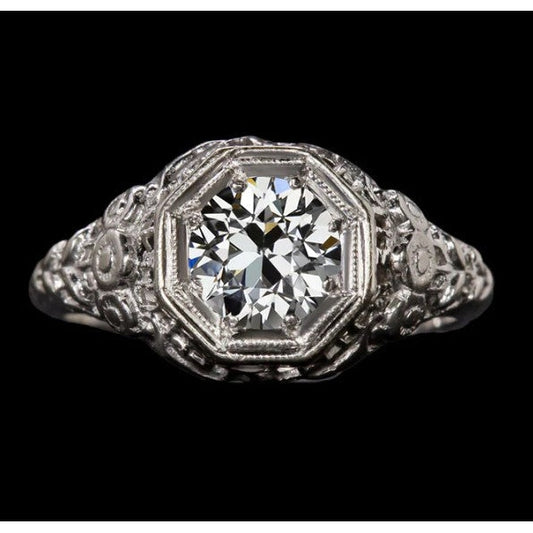 Wie Edwardian Jewelry Diamant-Solitärring im Vintage-Schliff